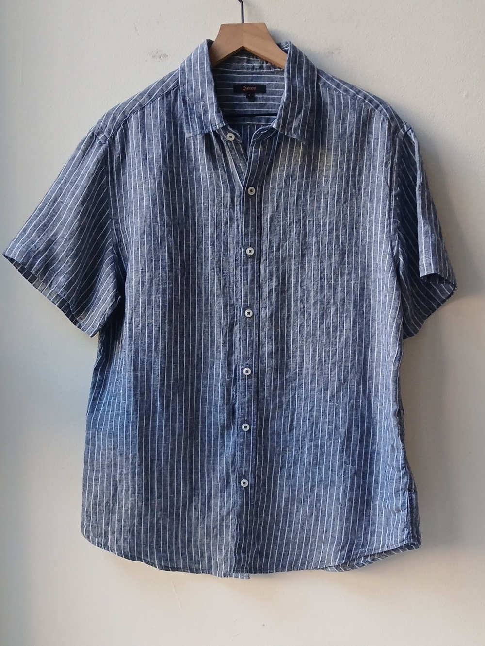 Quince 100% Linen Short Sleeve Shirt Chambray Stripe Men's Large